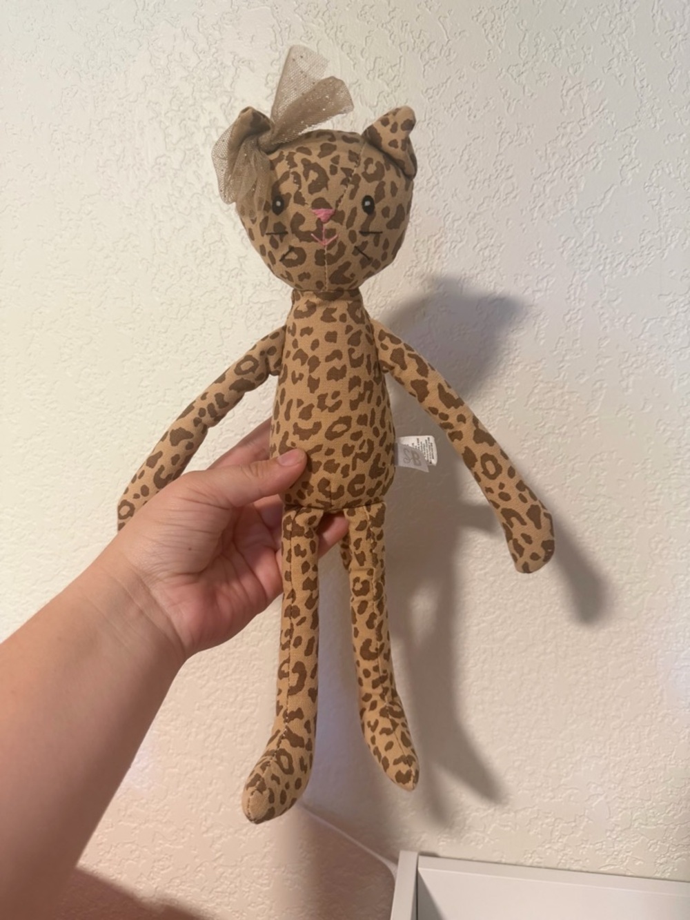 Stephan Baby Linen Cheetah Cat With Bow Plush Stuffed Animal Doll 12”